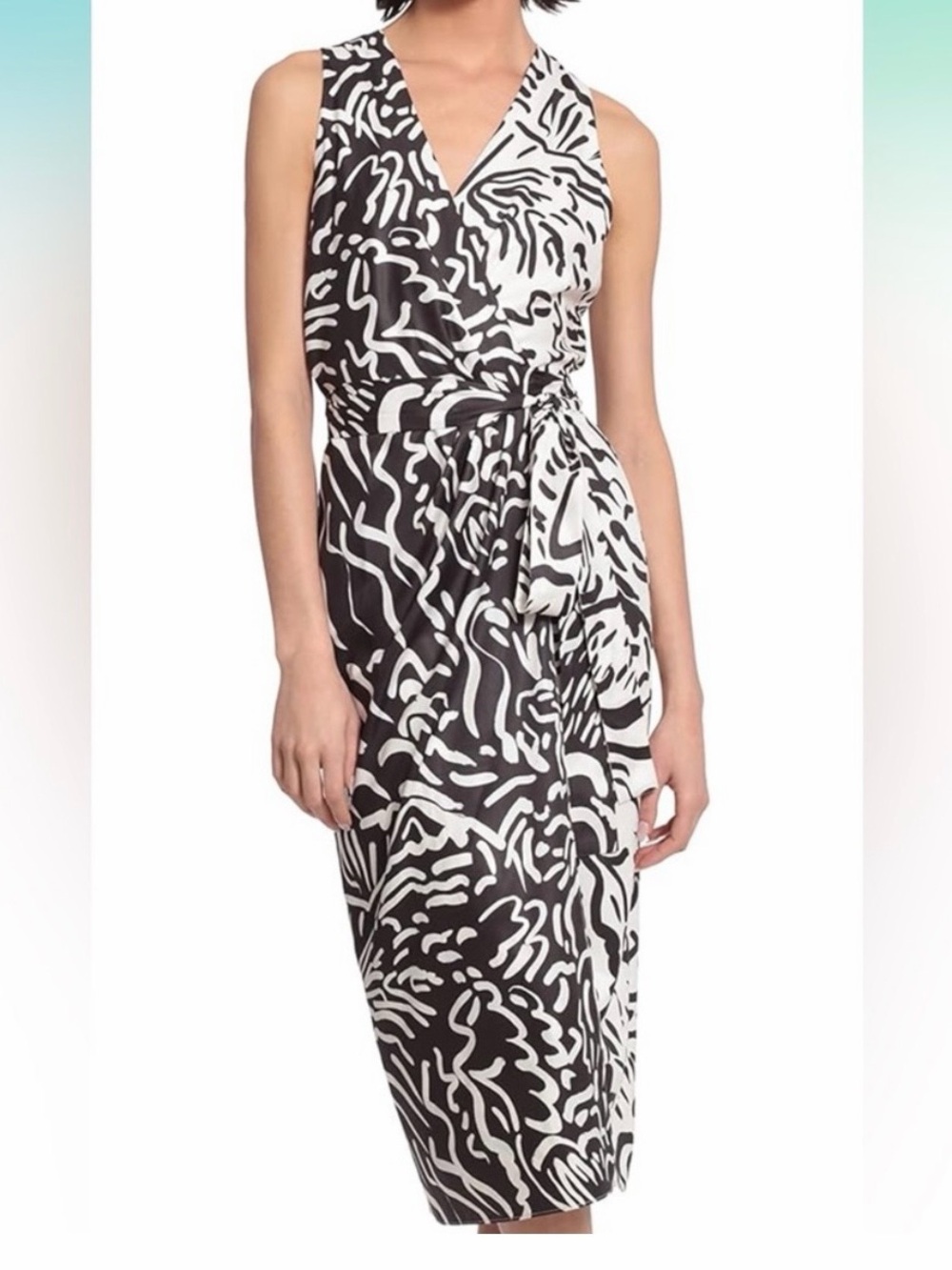 NWT Donna Morgan Black & White Wrap Midi Dress 14 new